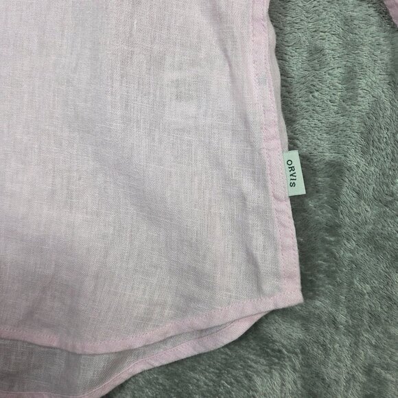 Orvis Top Womens M Pink Linen Blend Roll Tab Sleeve Button Down Breathable - Picture 3 of 8